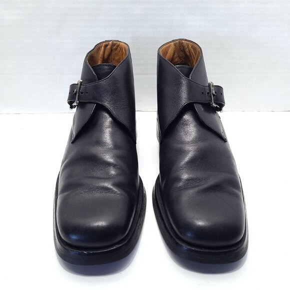 Vintage Gucci Flat Ankle Boots 40E US 7.5 Wide Black Leather Monk Strap - Picture 1 of 14
